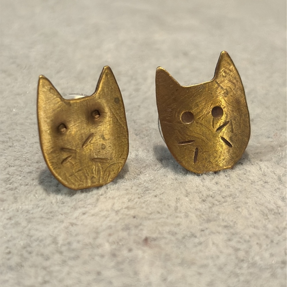 Copper Kitty Cat Head Earrings